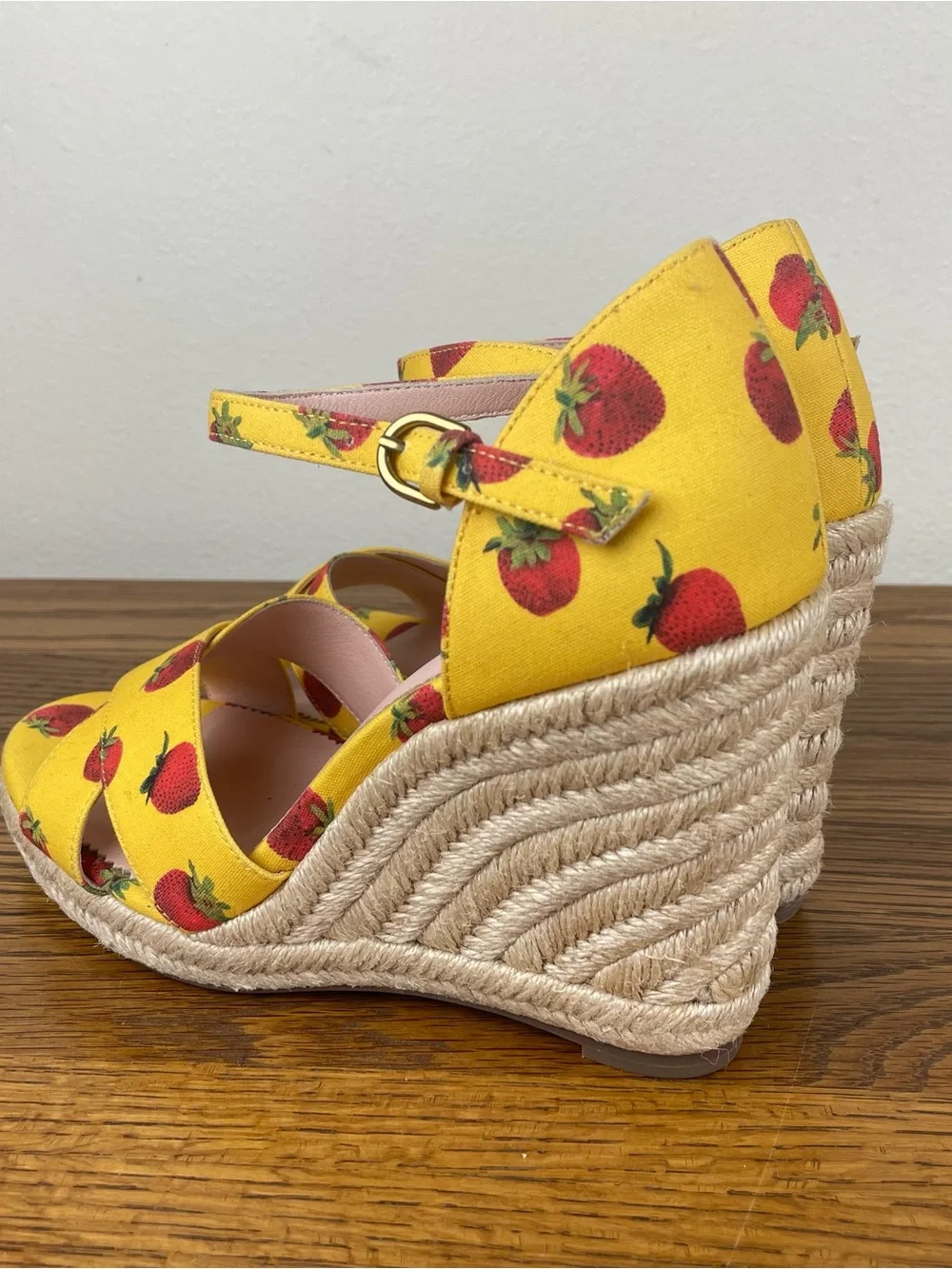 Edie Parker x J.Crew Strawberry Print Espadrille Wedge Sandals
